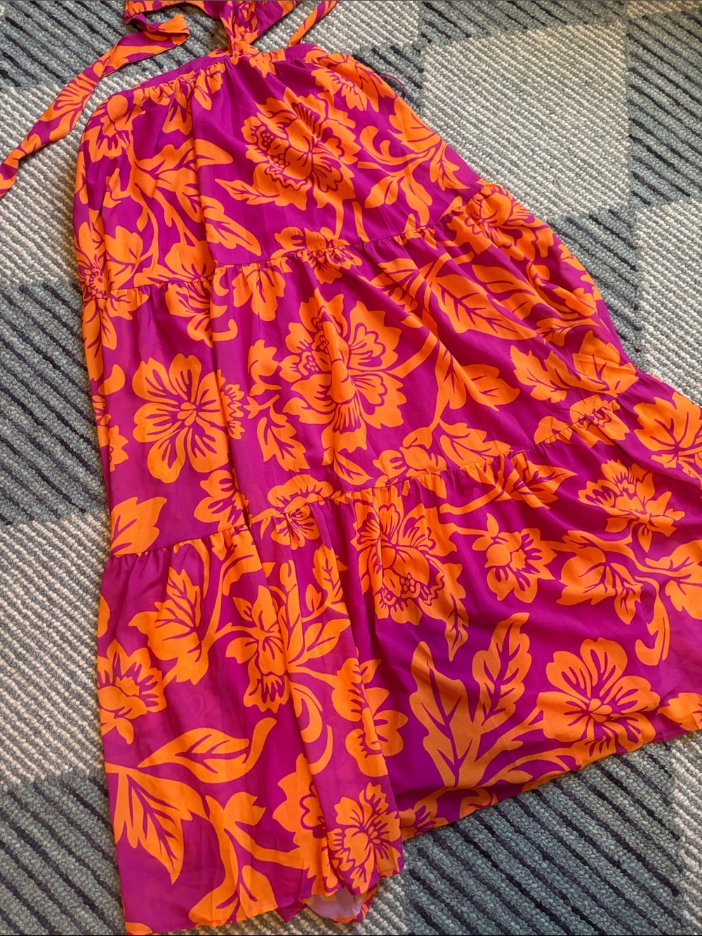 Fuchsia & Orange Tropical Maxi Dress - Tie Detail - Picture 4 of 6